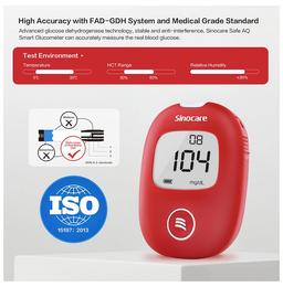 Sinocare Safe AQ Smart Glucometer Blood Glucose Monitoring Kit with 25 Test Strips