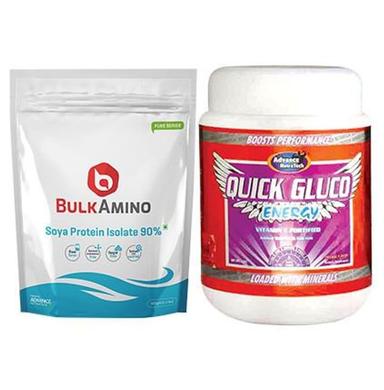 Advance Nutratech Combo of BulkAmino Soya Protein Isolate 90% Powder Unflavored 1lbs and Quick Gluco Energy Orange 1kg