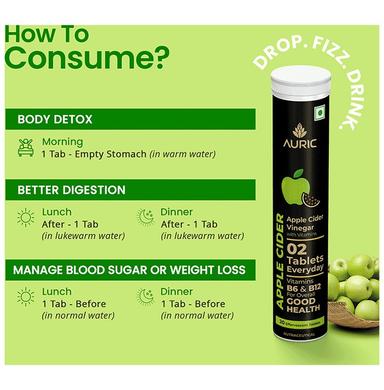 Auric Apple Cider Vinegar Effervescent Tablet with Vitamins B6, B12 (20 Each)