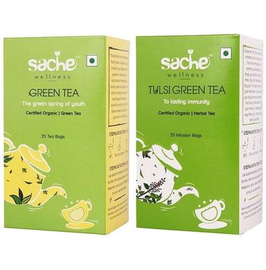 Sache Wellness Combo Pack of Organic Green Tea 25 Tea Bags & Tulsi Green Tea 25 Infusion Bags